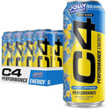Cellucor C4 Performance Energy Drink | JOLLY RANCHER Blue Raspberry | Zero Sugar Carbonated Preworkout Energy | 200mg Caffeine with Beta Alanine | 16 Fl Oz (12 Pack)