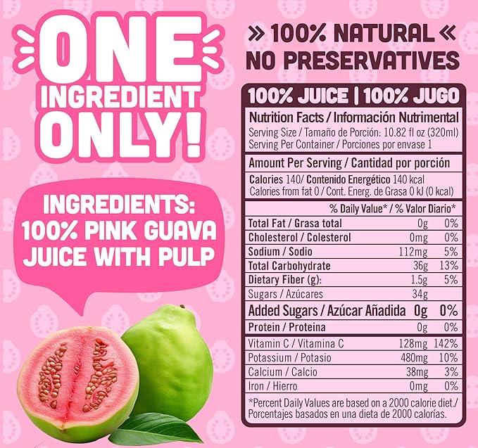NILO Guava Juice | 100% Squeezed Guayaba Pink Guava | NO Sugar added | NOT From Concentrate | 10.8 oz (Pack of 12)