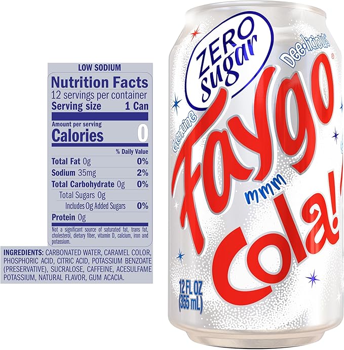 Faygo Zero Sugar Cola | 12-Pack of 12oz Cans | Diet Cola with Bold Flavor | Zero Calories | Caffeinated &amp Refreshing