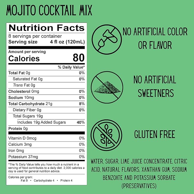 SPOOKY - Mojito Mix - With Real Lime Juice Spearmint &amp Sugar - No Artificial Colors Flavors or Corn Syrup - Premium Gluten Free Cocktail Mixer - 32 Oz ( Pack of 2)