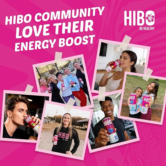 HIBO Healthy Energy Drinks Sugar Free – Gluten-Free &amp Gut-Friendly Prebiotic Fiber w/140mg Caffeine &amp 60mg Green Coffee Extract Electrolytes – For Immunity &amp Focus - Pack of 12 Black Che
