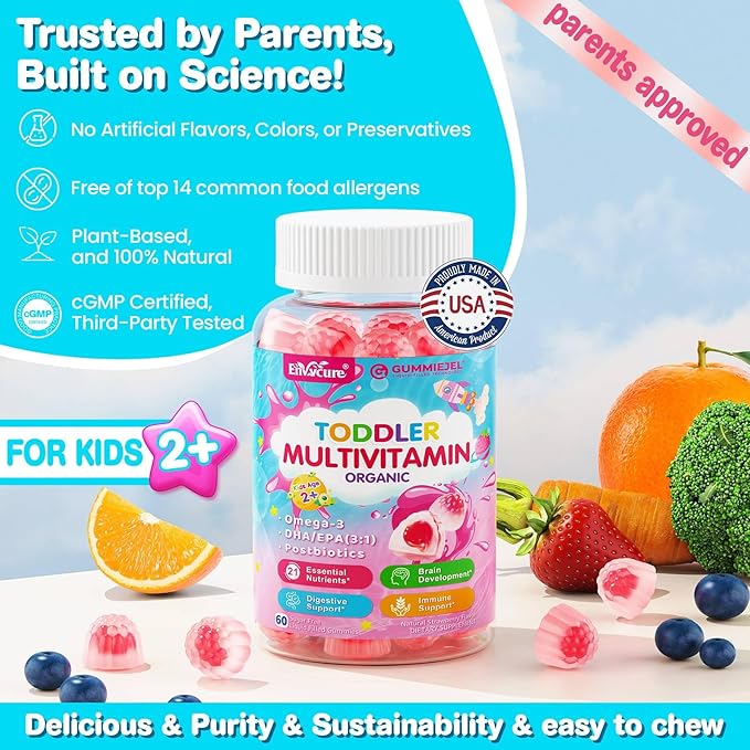 Melatonin Gummies 10mg 20mg with Magnesium for Adults + Organic Toddler Multivitamin Gummies + Omega-3 (DHA/EPA) 2 Pack