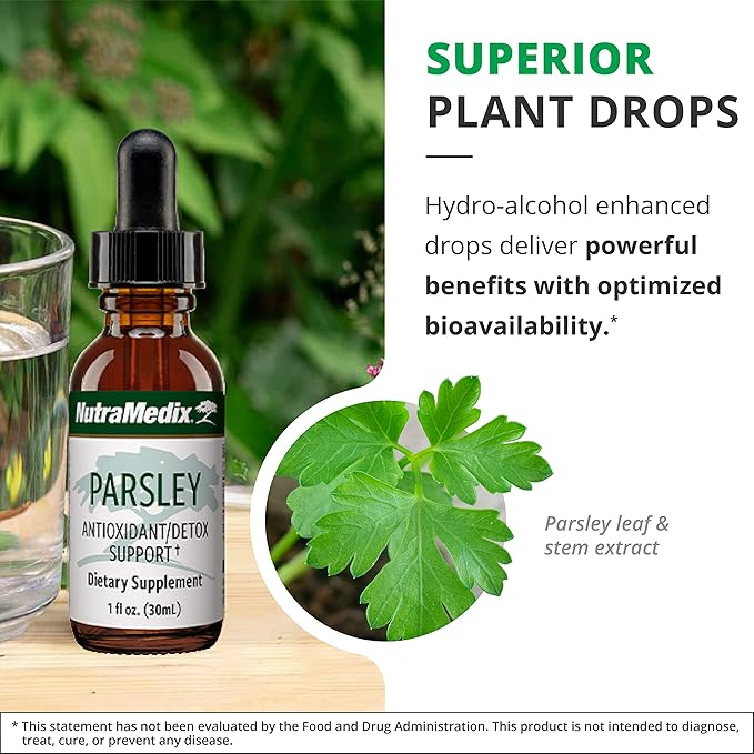 NutraMedix Parsley Herbal Supplement - Parsley Leaf and Stem Extract - Antioxidant Support Body Detox &amp Cleanse Support - Liquid Herbal Supplements for Immune Health (1oz / 30ml)