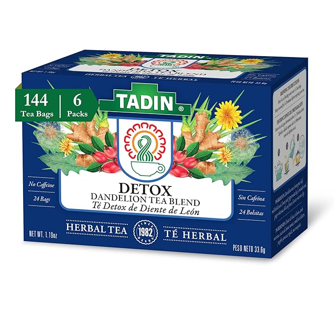 Tadin Detox Tea with Dandelion Root Herbal Tea Caffeine Free Best Enjoyed Hot 24 Tea Bags Per Box Pack of 1