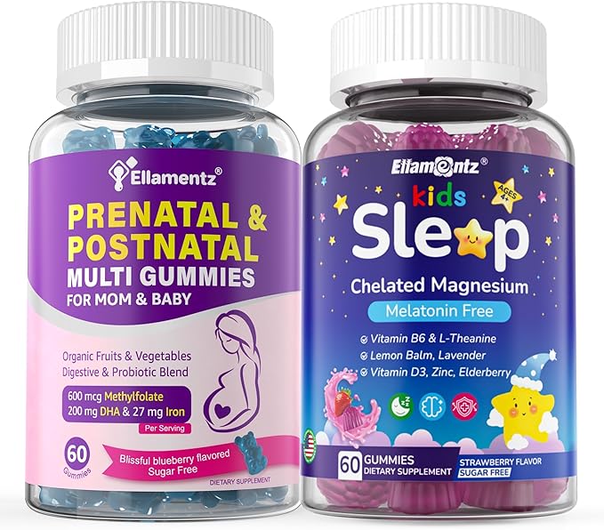 Sugar Free Prenatal Vitamins for Women Gummies 2 Pack + Kids Sleep Gummies 2 Pack
