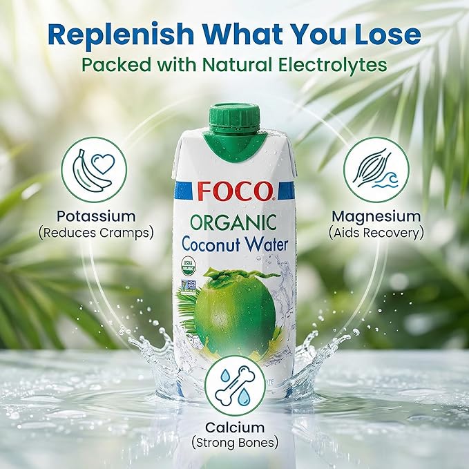 FOCO UHT Organic Coconut Water 16.9 fl Oz Pack of 12 NON-GMO Never from Concentrate