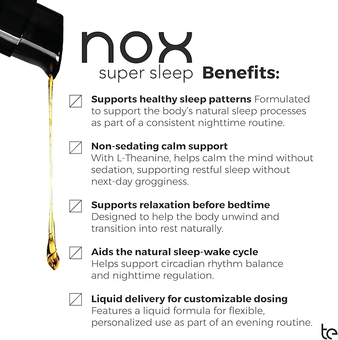 te USA Nox Super Sleep | Synergistic Sleep Aid for Calming Restlessness Supporting Melatonin Synthesis and Regulating Natural Circadian Rhythm Sleep-Wake Cycle | Melatonin Gaba L-Theanine Supplement