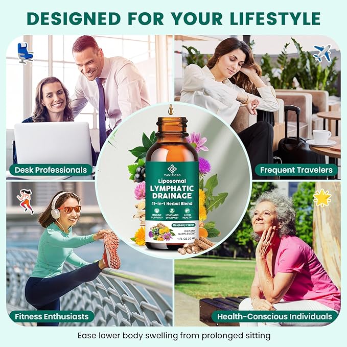Lymphatic Drainage Drops - 11 in 1 Lymphatic Supplement for Immune Lymph System &amp Liver Detox - with Echinacea Horse Chestnut Dandelion Elderberry &amp Burdock - Raspberry Flavor Vegan 2 Fl