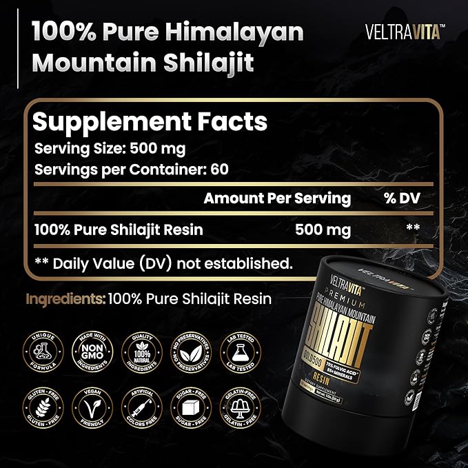 100% Pure Himalayan Shilajit Resin Gold 500 Organic | High Potency 75%+ Fulvic Acid Humic Acid &amp 85+ Trace Minerals | Natural Energy &amp Immune Support for Men &amp Women | Lab Tested