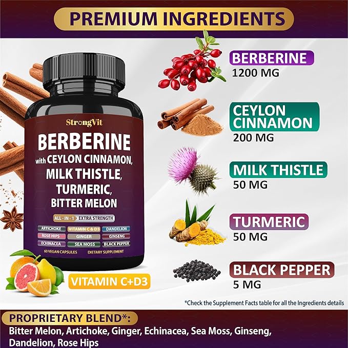 Cortisol Supplement &amp Berberine Complex Bundle (120 Capsules)