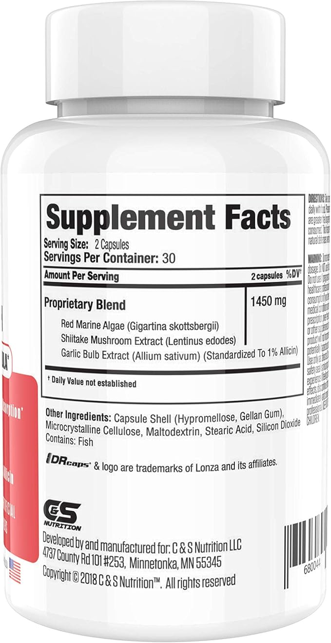 Re+Gen Nutrition Herp Rescue Healing Power Vanish Immune Support for Women Mushroom Supplement Pure Shiitake Mushroom Beta Glucan Red Marine Algae 60 Capsules