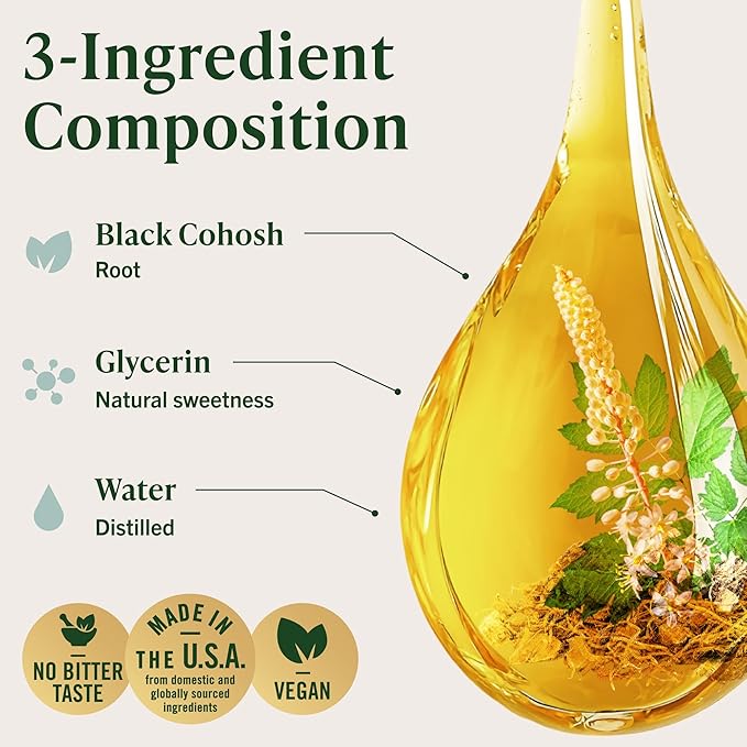 HERBAMAMA Black Cohosh Tincture - Vegan Women's Support with Black Cohosh Root Extract Drops - Non-GMO Alcohol &amp Sugar-Free Liquid Herbal Supplement 84-Day Supply