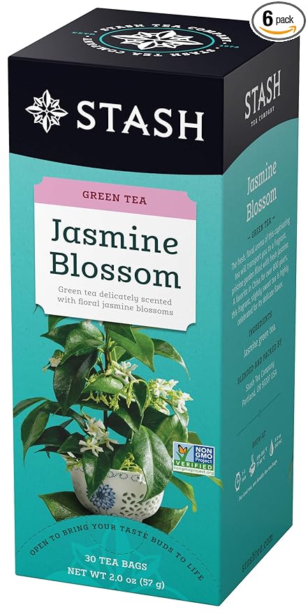 Stash Tea Jasmine Blossom Green Tea - Caffeinated Non-GMO Project Verified Premium Tea with No Artificial Ingredients 30 Count (Pack of 6) - 180 Bags Total