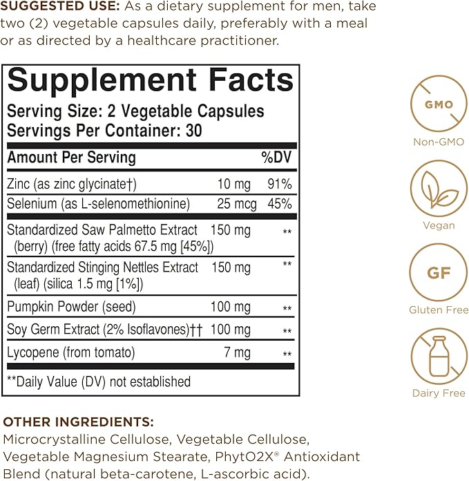 Solgar Prostate Support - 60 Vegetable Capsules - Non-GMO Vegan Gluten Free &amp Dairy Free - 30 Servings