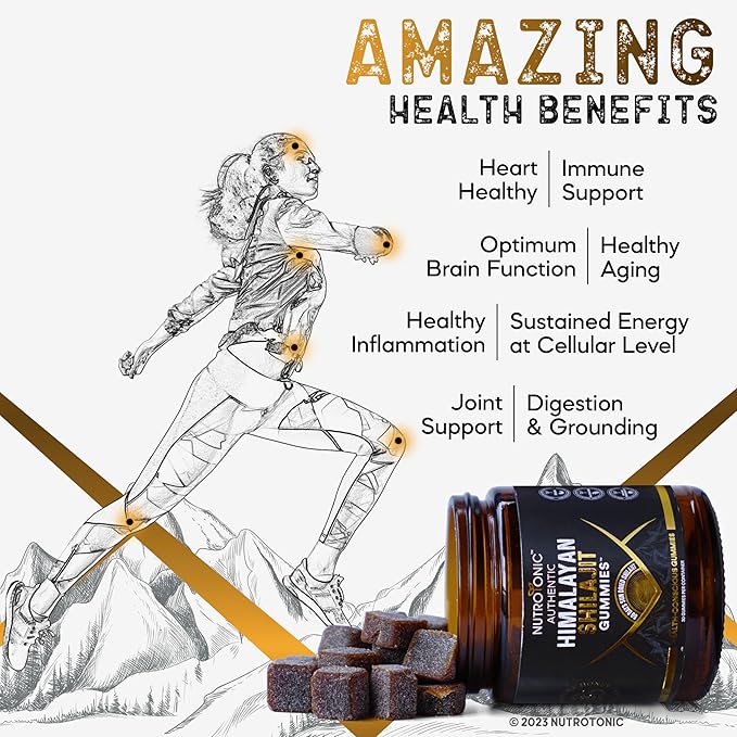 Organic SHILAJIT Gummies by NutroTonic | Cane Sugar Free Sweetened by Organic Manuka Honey | Clean Formula | Natural Fulvic &amp Humic Acid | Heart &amp Brain Cellular Health | 30 Healthy Gummies
