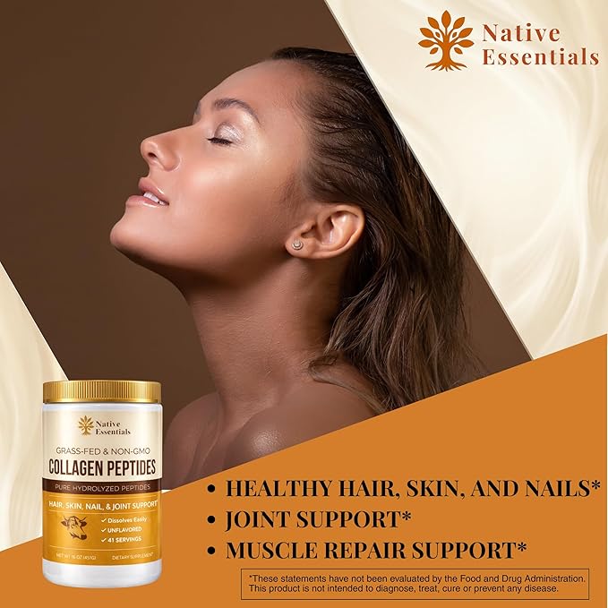 Multi Collagen Peptides Powder Grass Fed - Hydrolyzed Type I III - Hair Skin Nails Joints - 16oz