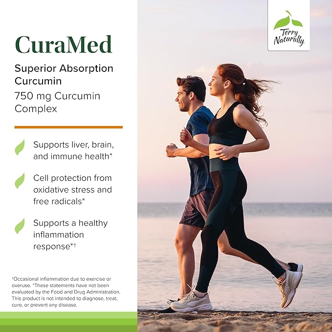 Terry Naturally CuraMed 750mg - Antioxidant Supplement for Brain &amp Heart Health - Supplement with High-Potency Curcumin Complex - Kidney Liver &amp Immune Health Support - 30 Softgels (Pack of 2