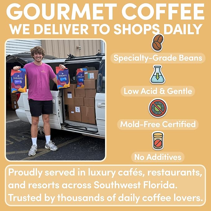 Sarasota Coffee Whole Bean Creme Brulee | Medium Roast Gourmet Flavored Coffee Beans | Low Acid Mold Free Specialty Grade Bulk Beans | 5lb (80 oz)