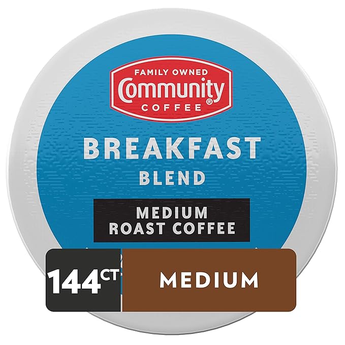 Community Coffee Breakfast Blend 144 Count Coffee Pods Medium Roast Compatible with Keurig 2.0 K-Cup Brewers (36 Count Pack of 4)