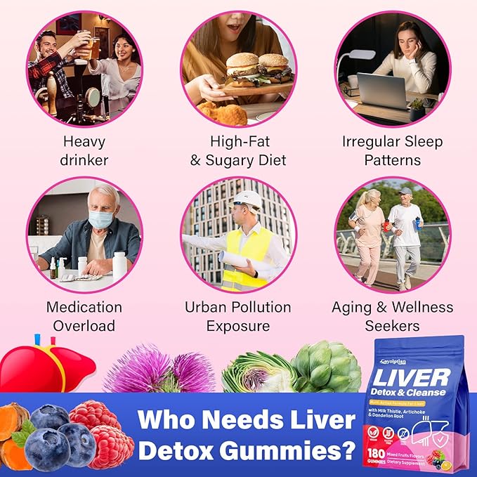 Liver Detox Cleanse &amp Repair 2000mg Milk Thistle Liver Detox  Herbal Liver Support Supplement with Beetroot Dandelion Root Turmeric Glutathione for Gut Health Metabolism Energy 180 Gummies