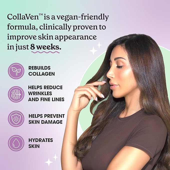 Fit &amp Lean CollaVen Vegan Collagen Builder Clinically Proven Vegan Plant-Based Collagen with Vitamin C for Youthful &amp Hydrated Skin Reduces Wrinkles Boosts Collagen Production 60 Vegan C