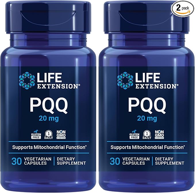 Life Extension PQQ (Pyrroloquinoline Quinone) 20mg Promotes The Growth of New Cellular Mitochondria - Gluten-Free Once-Daily Non-GMO Vegetarian - 30 Vegetarian Capsules (Pack of 2)