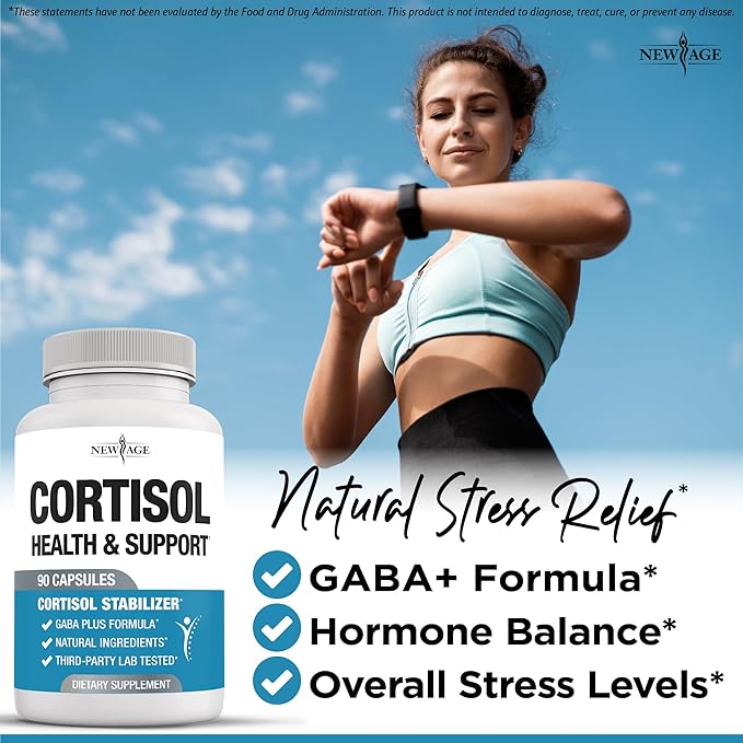 NEW AGE Cortisol Supplement for Women - Cortisol Detox Manager Reducer - Ashwagandha GABA 5 HTP L-Tryptophan L-Theanine - 270 Count