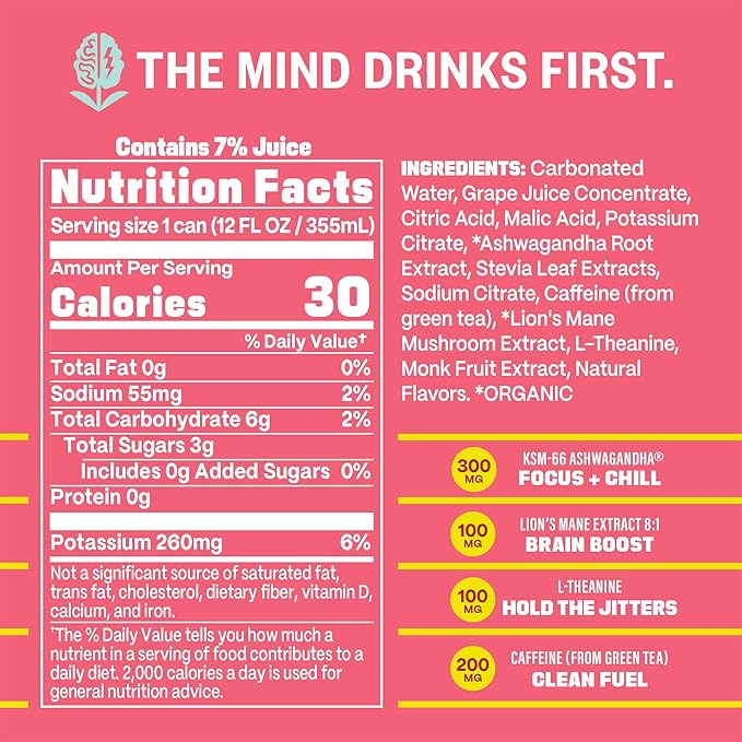 GYM WEED Athletic Focus Drink with KSM-66 Ashwagandha Lion's Mane Mushroom L-Theanine 200mg Green Tea Caffeine with Natural Sweeteners Sour and Sweet Variety of Flavors 12 Pack
