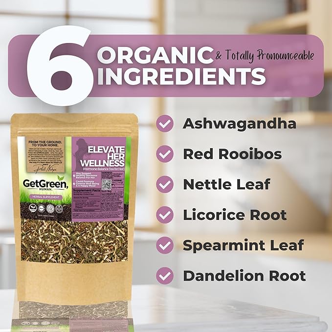 Healthy Hormone Balance Loose Leaf Tea For Her w/ Ashwagandha Red Rooibos | Organic Herbal Tea | 2 oz (57 gram) | Decaf Vegan Healthy No Caffeine Organic Herbs No Natural or Artificial Flavors