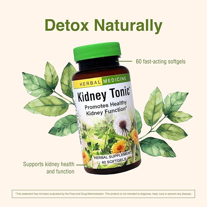 Herbs Etc. Kidney Tonic Softgels - Function Supplement - Natural with Dandelion Saw Palmetto &amp Parsley - 60 Softgels (60 Servings)