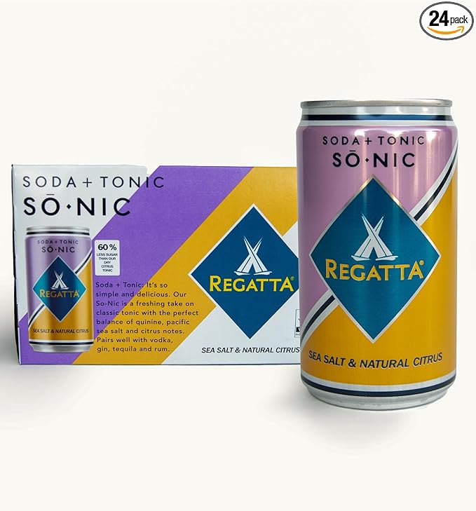 So-Nic Club Soda + Tonic by Regatta Craft Mixers All-Natural Ingredients Gluten-Free Non-GMO Case of 24 7.5oz Sleek Mini Cans