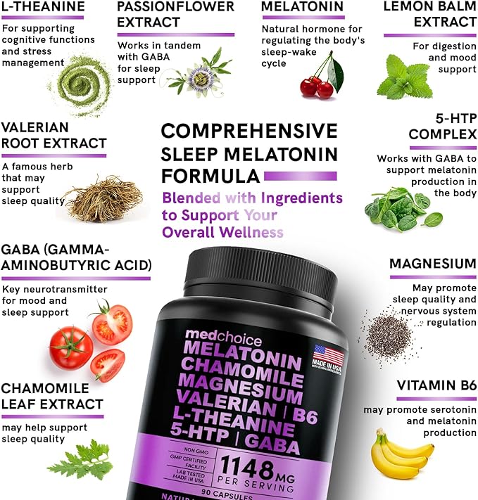 MEDCHOICE Sleep Melatonin (90ct) Turmeric &amp Ginger (120ct) and Nootropic Brain (120ct) Supplement Bundle - Wellness Trio for Brain Sleep &amp Immune Support - Vegan Non-GMO Gluten-Free