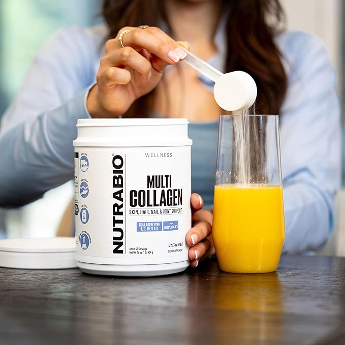 NutraBio Multi Collagen Powder - Hydrolyzed Collagen Peptides for Glowing Hair &amp Skin - Grass-Fed - Collagen Powder for Women and Men - 40 Servings
