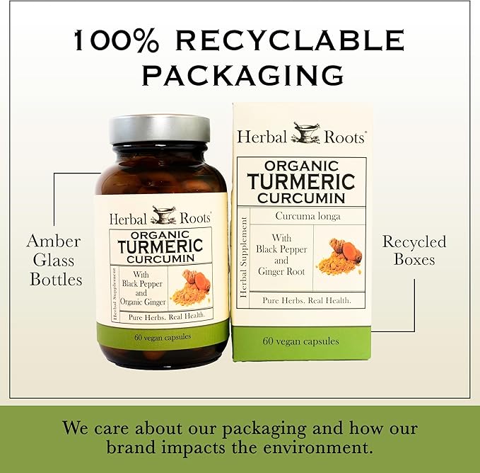 Herbal Roots - Turmeric Curcumin Capsules - Extra Strength - 1000mg Pure Organic Turmeric Supplement 95% Standardized Curcumin Extract with BioPerine Pepper and Ginger