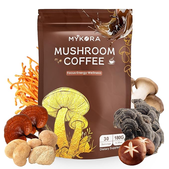 Mushroom Coffee 2000mg Organic Instant Coffee with 6 Adaptogenic Mushrooms (Lion’s Mane &amp Turkey Tail) with MCT Oil &amp Coconut for Focus Energy Digestion &amp Immune Support 30 Servings