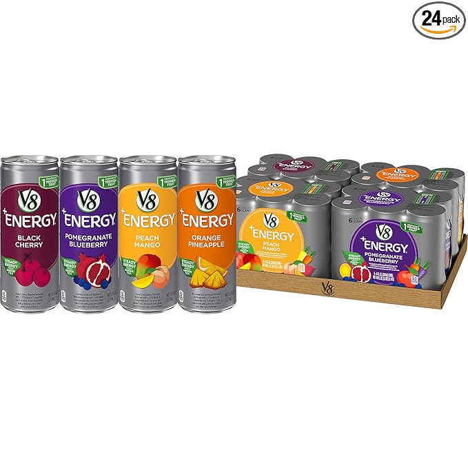 V8 +Energy Variety Pack Pomegranate Blueberry Orange Pineapple Peach Mango Black Cherry8 Fl Oz (Pack of 24)