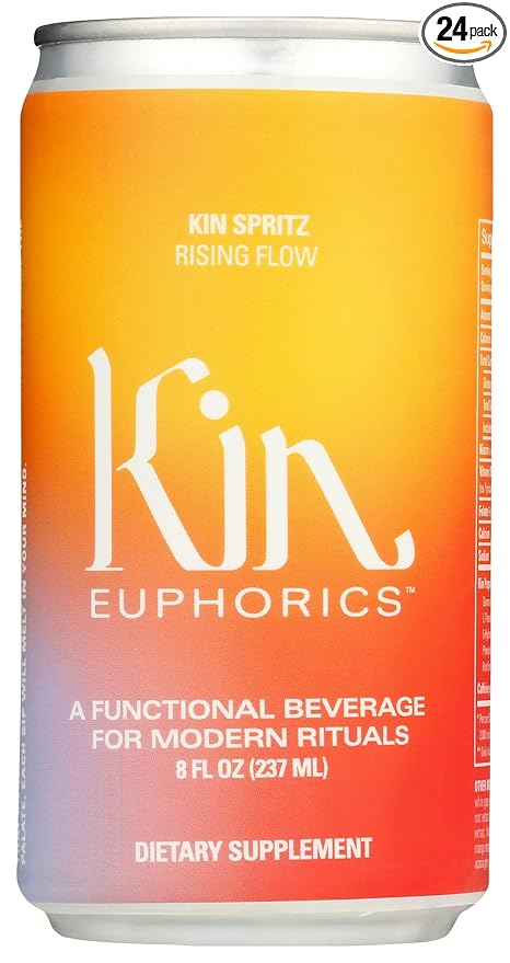 Kin Euphorics Ready to Drink Calm Spritz Non Alcoholic Gently Caffeinated 8 Fluid Ounce (Pack of 24)