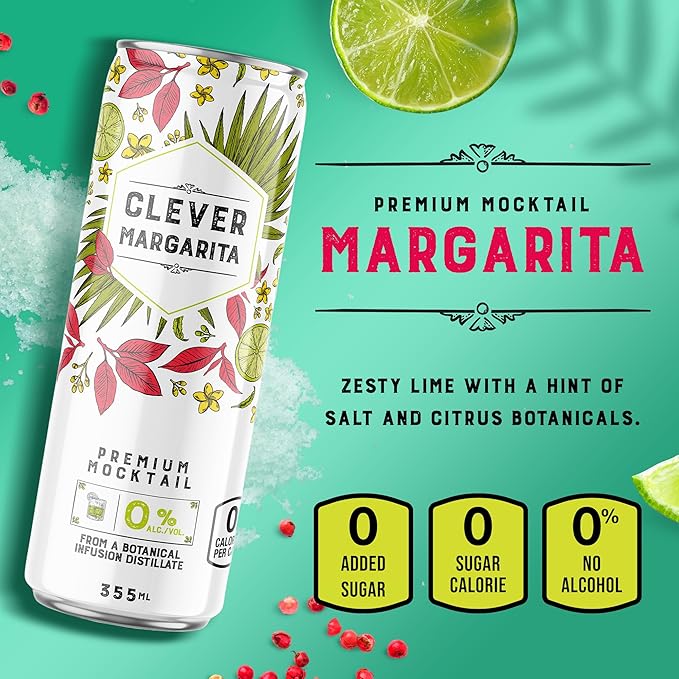 CLEVER - Margarita Mix Sugar-Free Nonalcoholic Mocktails Zero Calorie Drinks Mocktails Non-alcoholic Drinks for Any Occasion Pack of 12 Margarita Mixer (12 oz Ea)