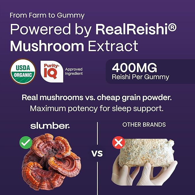 Slumber Rest &amp Renew Sleep Gummies Vegan Sleep Aid With Organic Passion Flower Chamomile &amp Pure Reishi Mushroom to Support Relaxation Before Bed Plant Based Low Sugar Strawberry Flavor