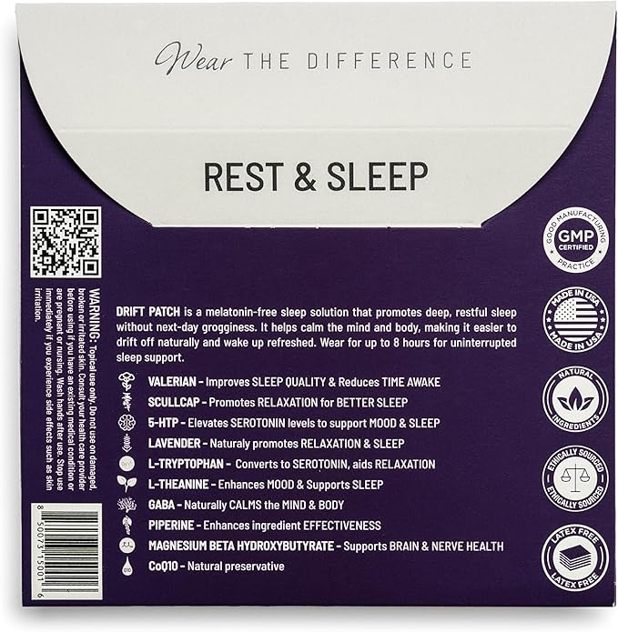 Drift Film Patches - Topical Sleep Patches for Rest &amp Relaxation - Patch with Valerian GABA and Lavender - Deep Natural Sleep - Long-Lasting Effect - 32 Pack