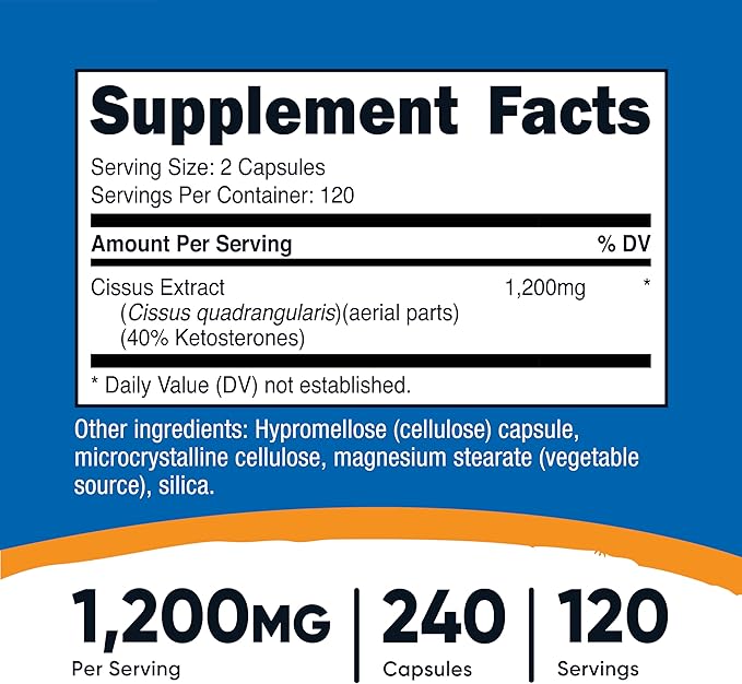 Nutricost Cissus Quadrangularis (1200mg) 240 Capsules - 120 Servings Gluten Free Non-GMO and Vegetarian Friendly
