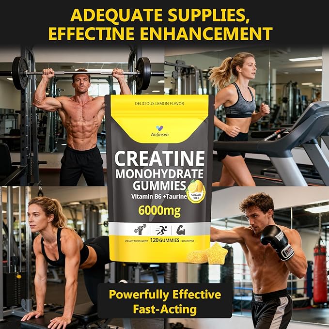 Creatine Gummies Sugar-Free with 6000 mg Creatine Monohydrate Creatine for Women and Men Contains Vitamin B6 &amp Taurine 120 Gummies