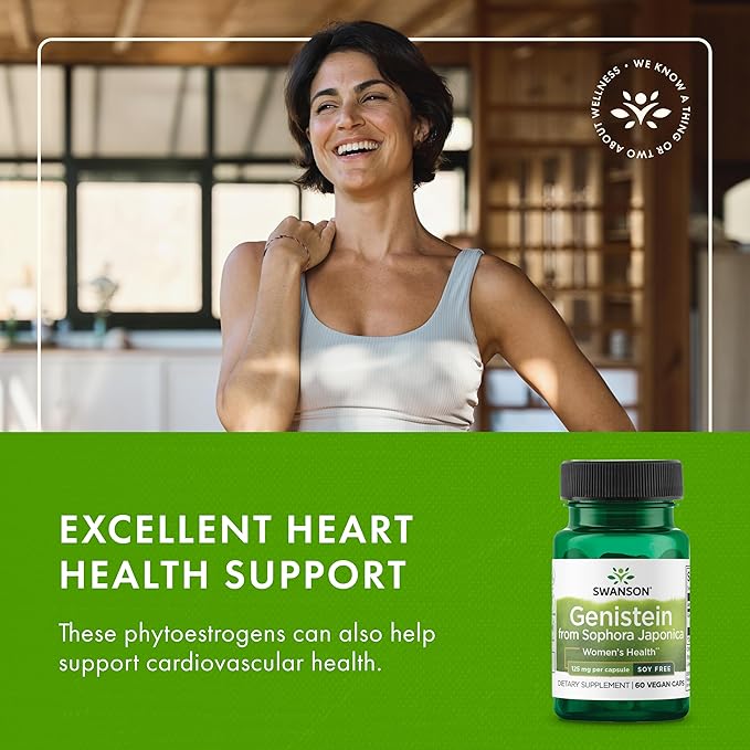 Swanson Soy-Free Genistein Plant-Based Supplement for Women Seeking Hormonal Balance Bone and Cardiovascular Support - 125 mg (60 Vegan Capsules)