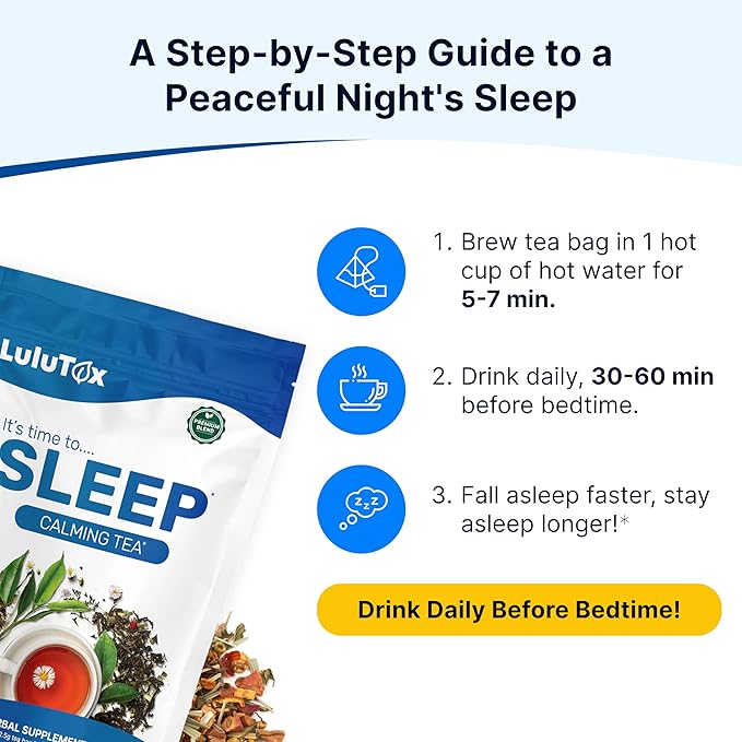 Lulutox Deep Sleep Tea - 28 Herbal Pyramid Tea Bags for Natural Calming Bedtime Support