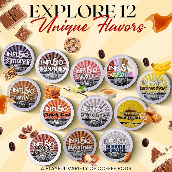 InfuSio Coffee Pods 96 Count - Caramel Crème Medium Roast Single Serve Coffee Pods for Keurig K Cups Brewers - InfuSio Premium Roasted Keurig 2.0 Compatible