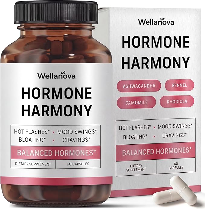 Hormone Harmony for Women – Natural Hormonal Balance Support for Menopause &amp Perimenopause – Hot Flashes Mood Swings Cravings Bloating Relief – 60 Capsules