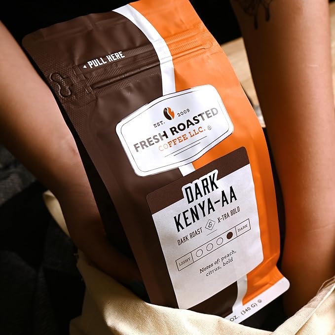 Fresh Roasted Coffee Dark Kenya AA 12 oz Dark Roast Kosher Whole Bean