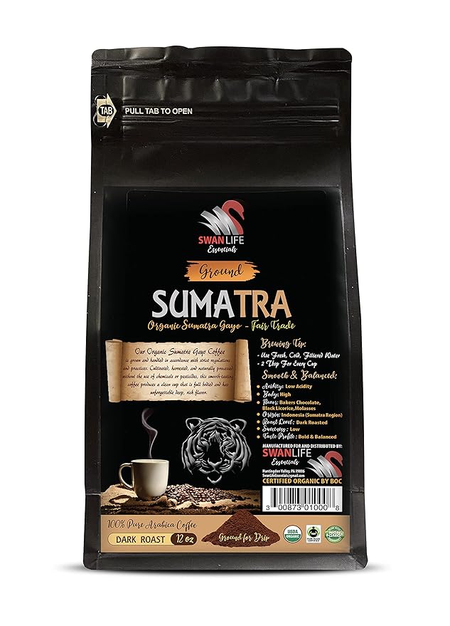 organic coffee low acidity - SUMARTA GROUND COFFEE ORGANIC arabica dark rost fair trade low acidity - sumatra coffee beans dark roast 3 Bags (36 Oz)
