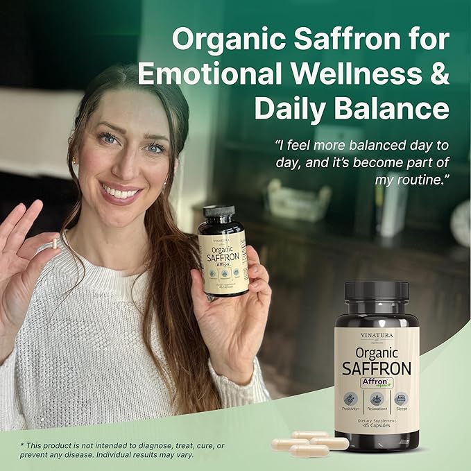VINATURA Organic Saffron Supplement 28mg - Pure Affron Saffron Extract Capsules 45 Veggie Capsules