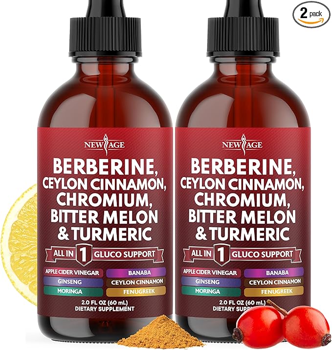 Berberine with Ceylon Cinnamon Supplement Liquid Drops + Bitter Melon Extract Glucomannan Gymnema Chromium Turmeric Panax Ginseng Moringa- 4 OZ